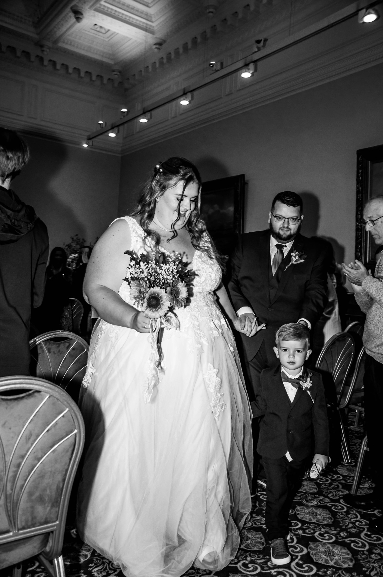Walking down the aisle in black and white